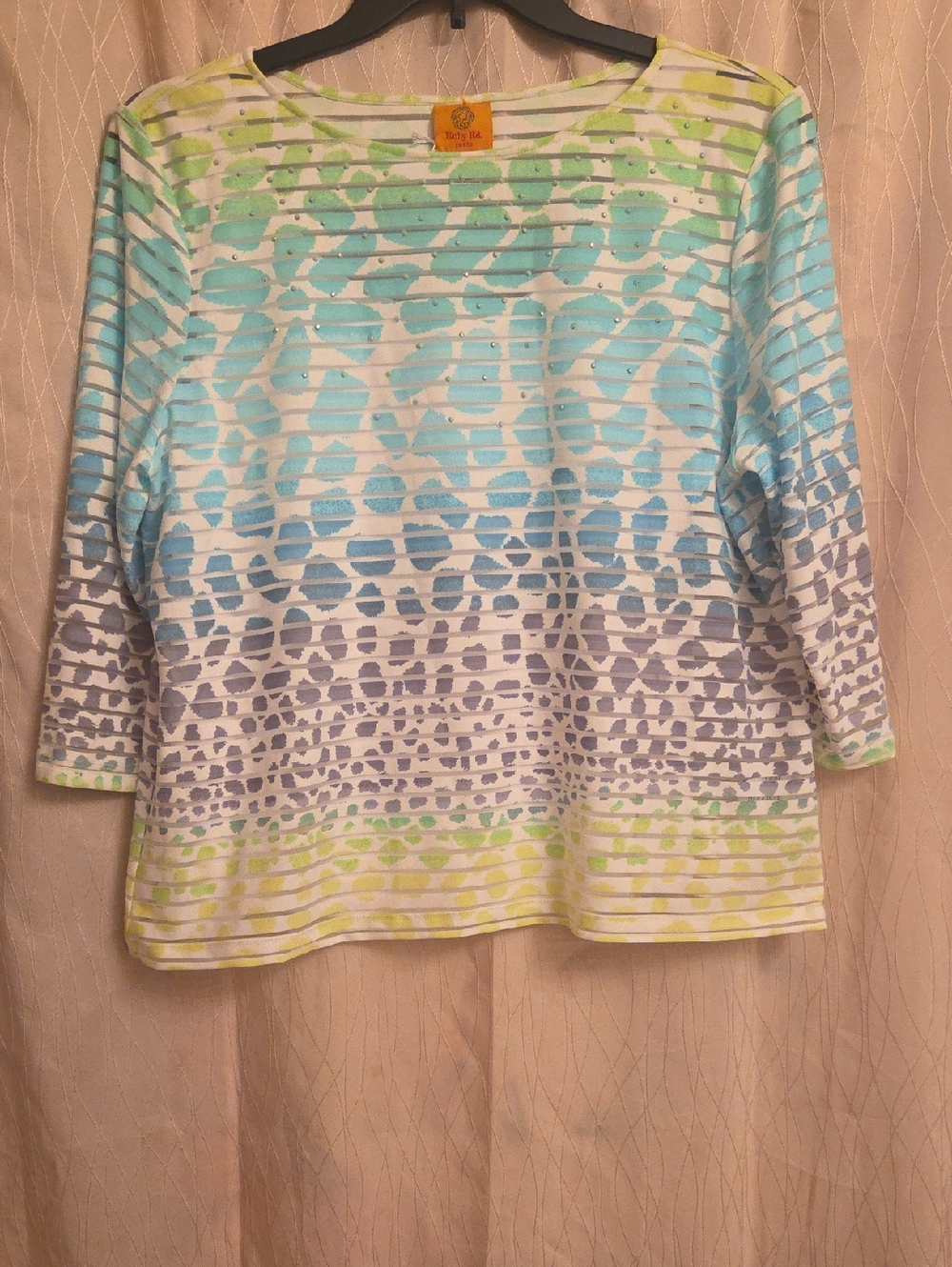 Ruby Rd. Striped Ombre‎ Animal-Spot Boatneck Top in Blue, Green & Gray